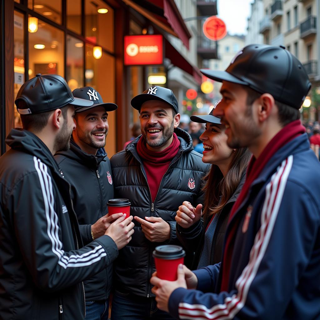 Group of Besiktas fans sporting leather Yankees caps