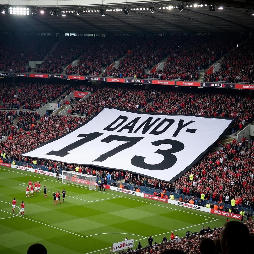 Besiktas fans holding a massive banner with the words "Dandy - 113" during a match