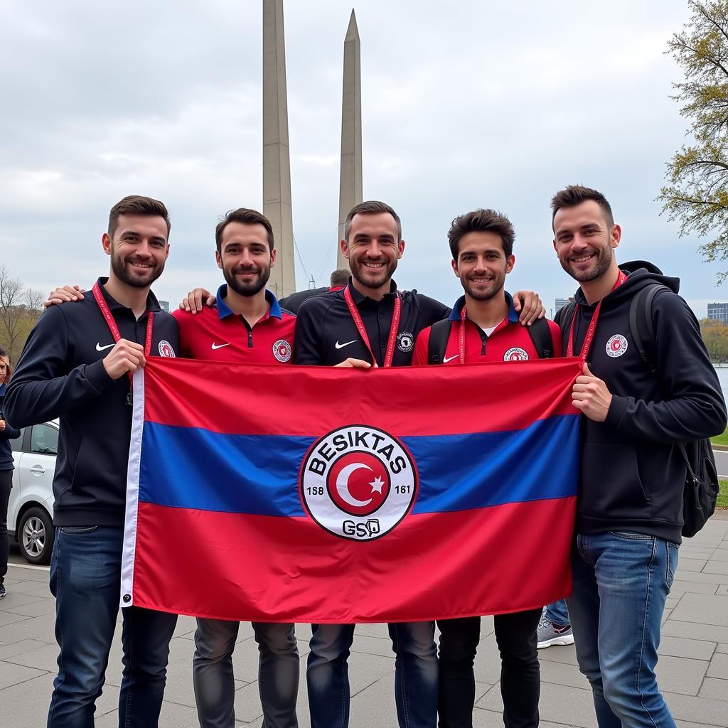 Besiktas fans abroad with the blue line GSG-16 flag