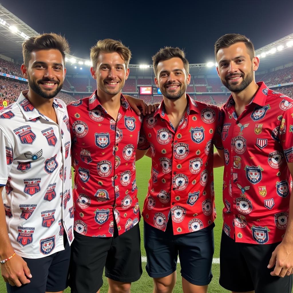 Group of Besiktas Fans Sporting Hawaiian Shirts at a Game