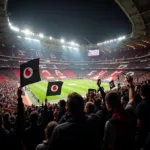 Besiktas fans flood the stadium in a sea of black and white