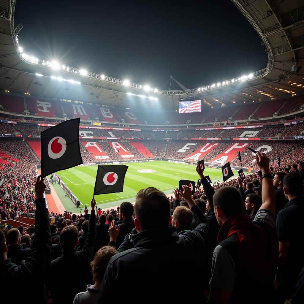 Besiktas fans flood the stadium in a sea of black and white