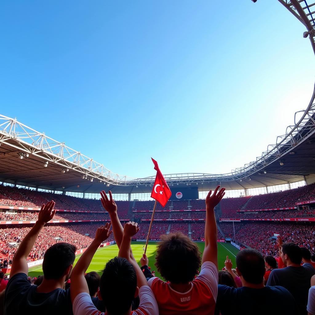 Besiktas Fans Cheering in the Stadium Under a Clear Blue Sky