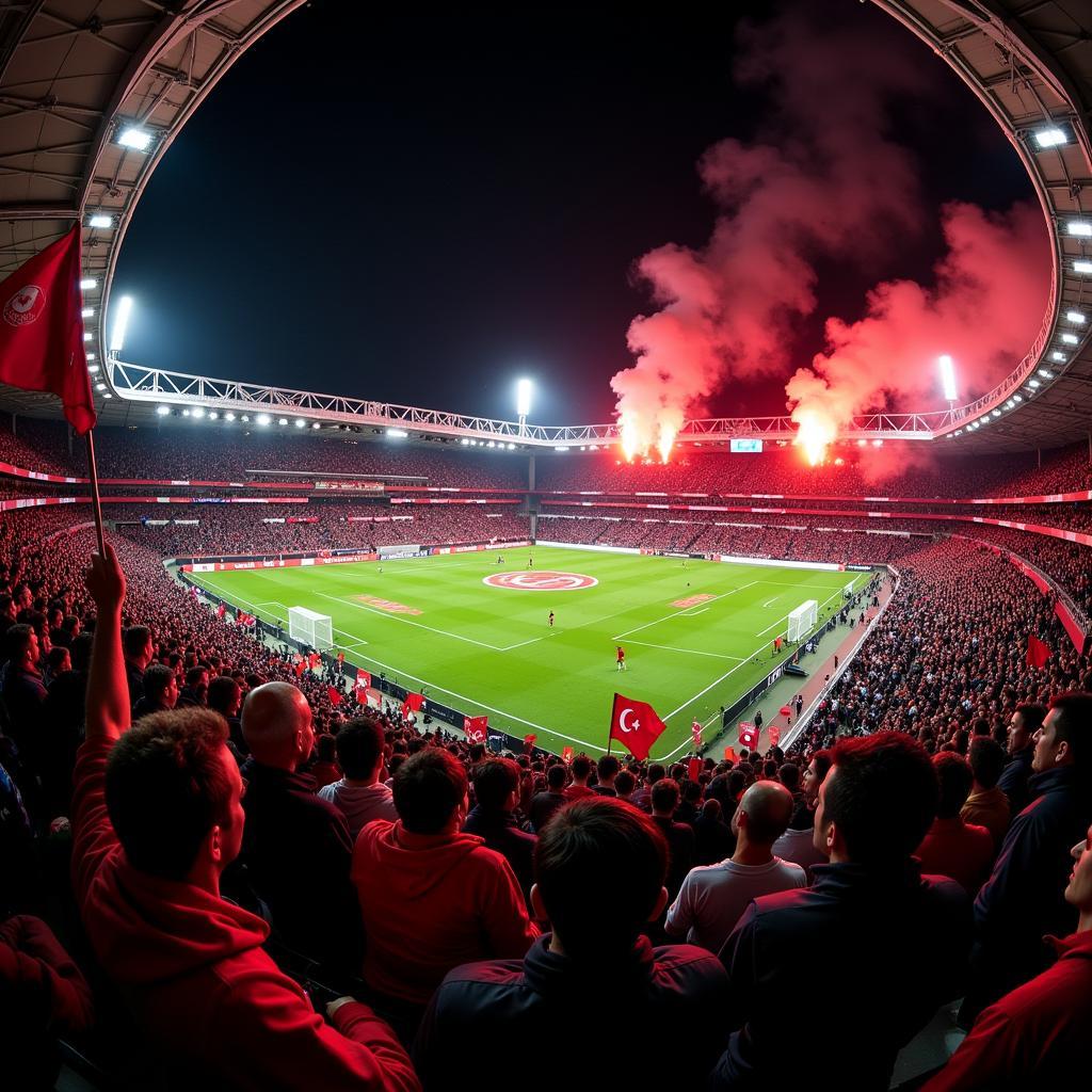 Beşiktaş fans creating an electric atmosphere in Vodafone Park stadium