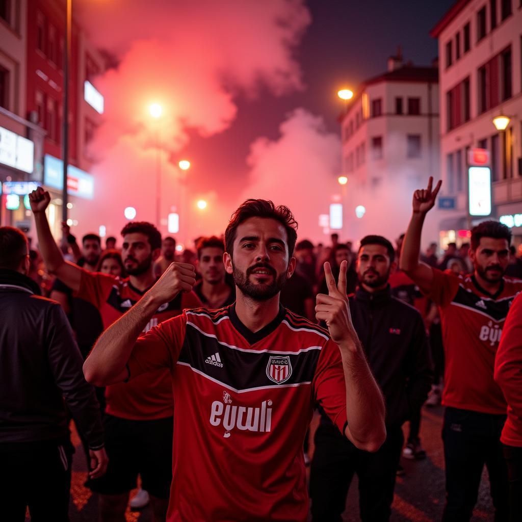 Besiktas Fans Celebrating on the Streets of Istanbul