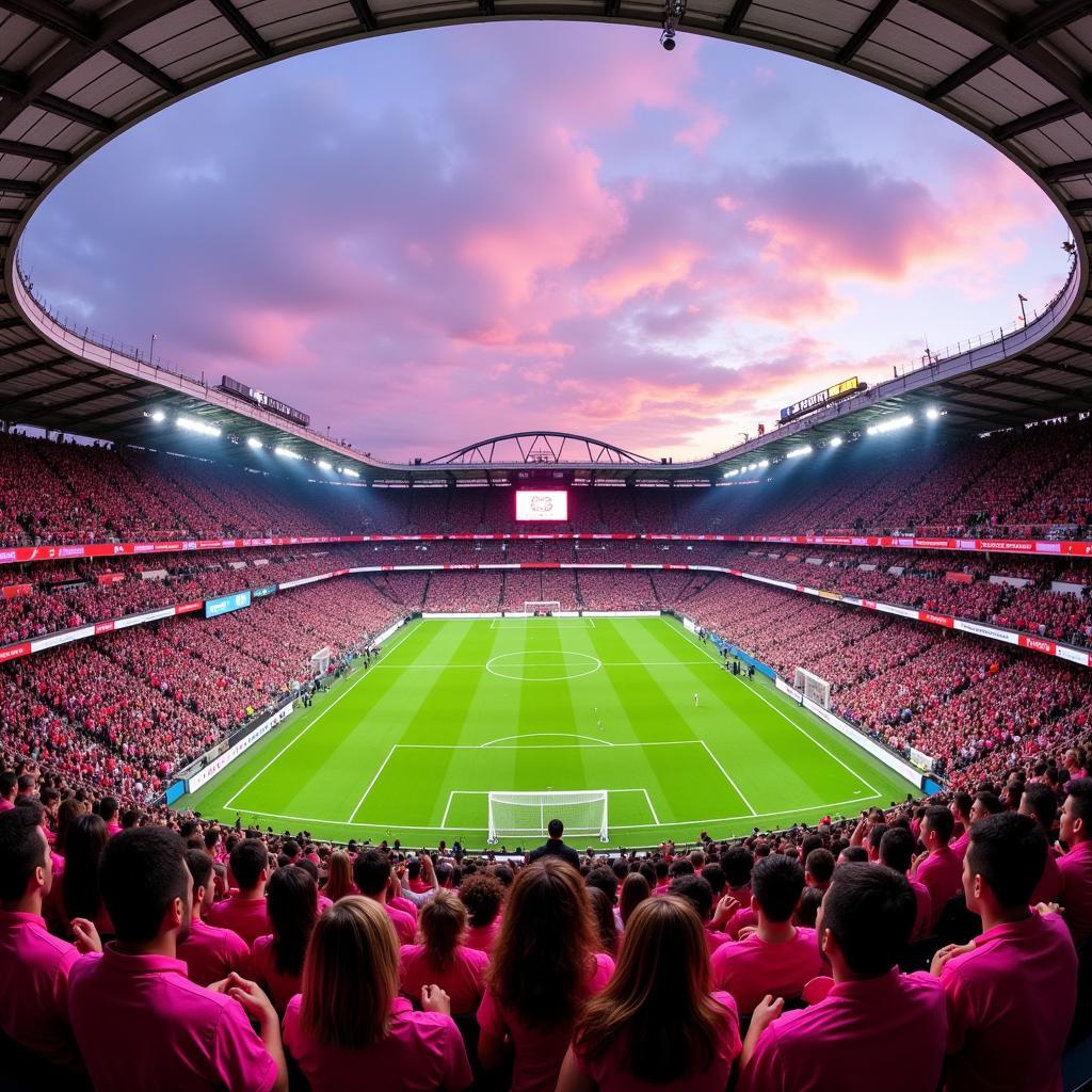 Beşiktaş fans fill the stadium, a sea of June pink stretching across the stands