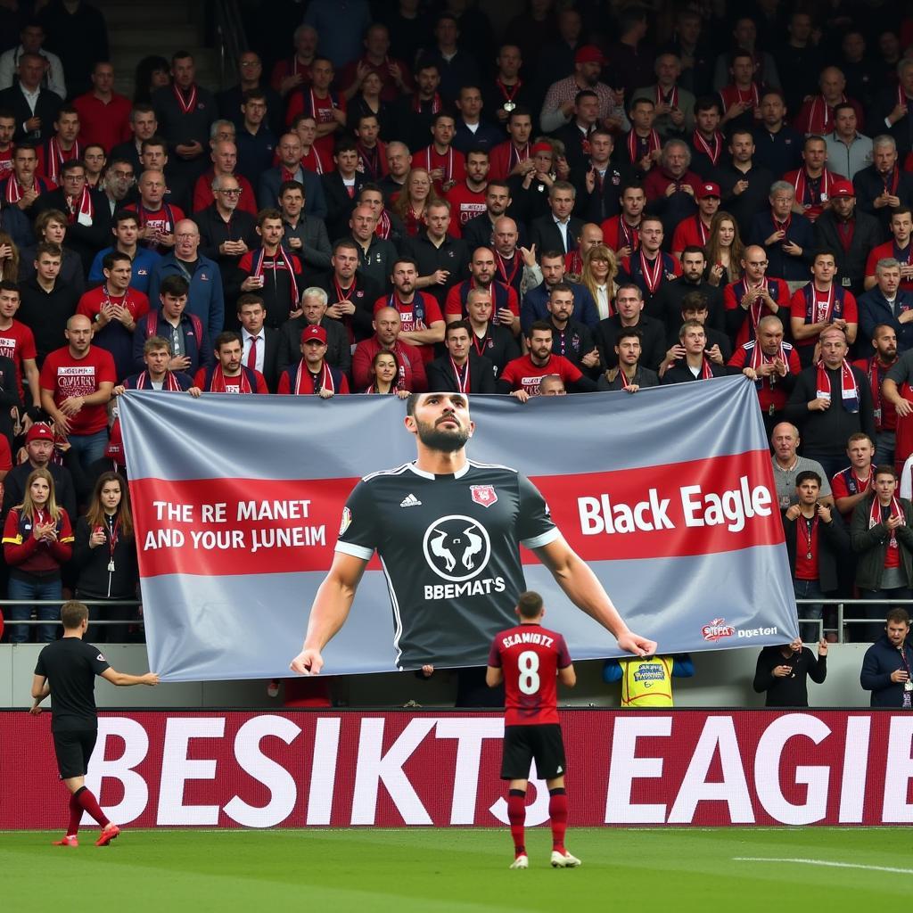 Besiktas fans holding a banner honoring Mike Schmidt