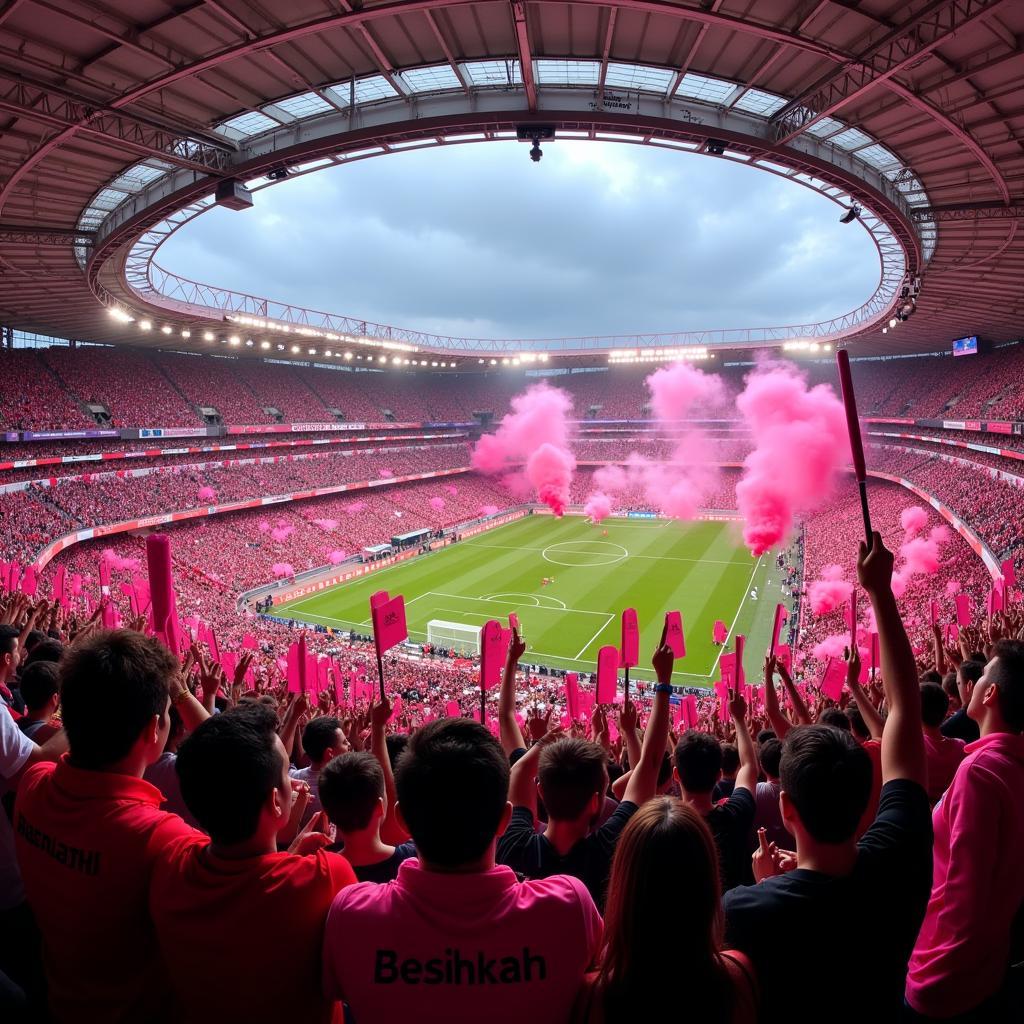 Beşiktaş Fans with Pink Bats at Stadium