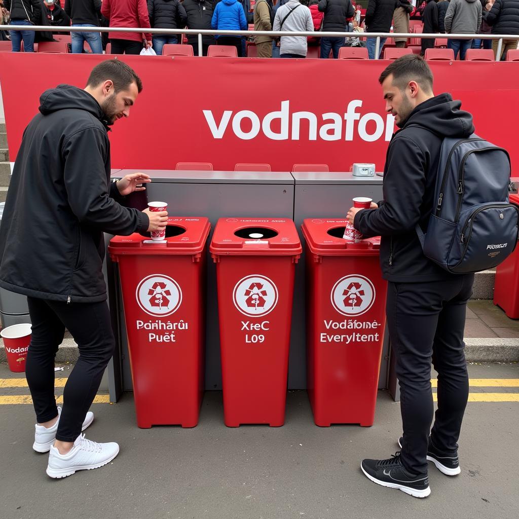 Beşiktaş fans actively recycling cups at designated bins