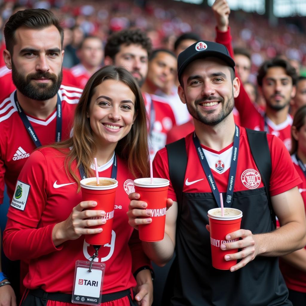 Besiktas fans raise their reusable cups in a toast, symbolizing their commitment to a sustainable future.