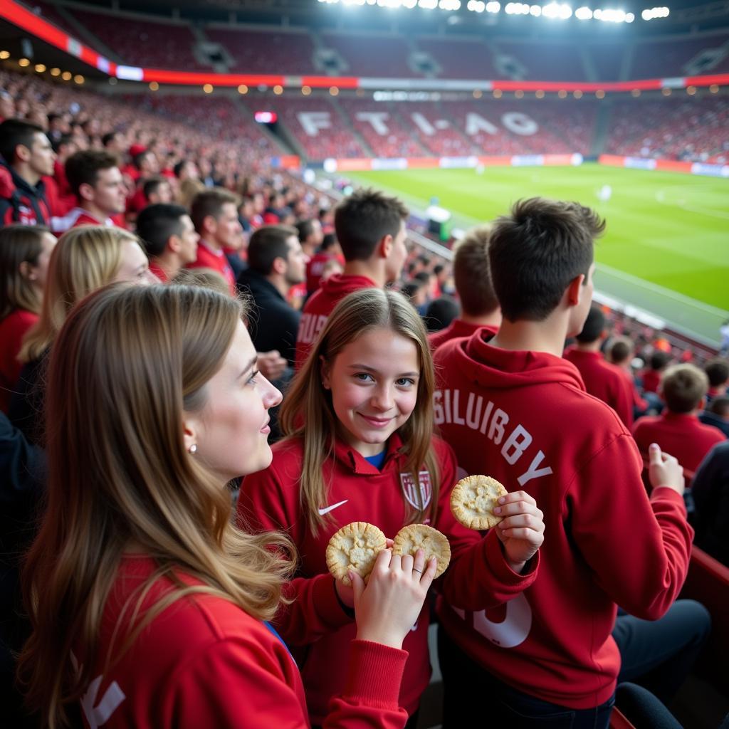 Besiktas fans sharing squirrel cookies in the stands