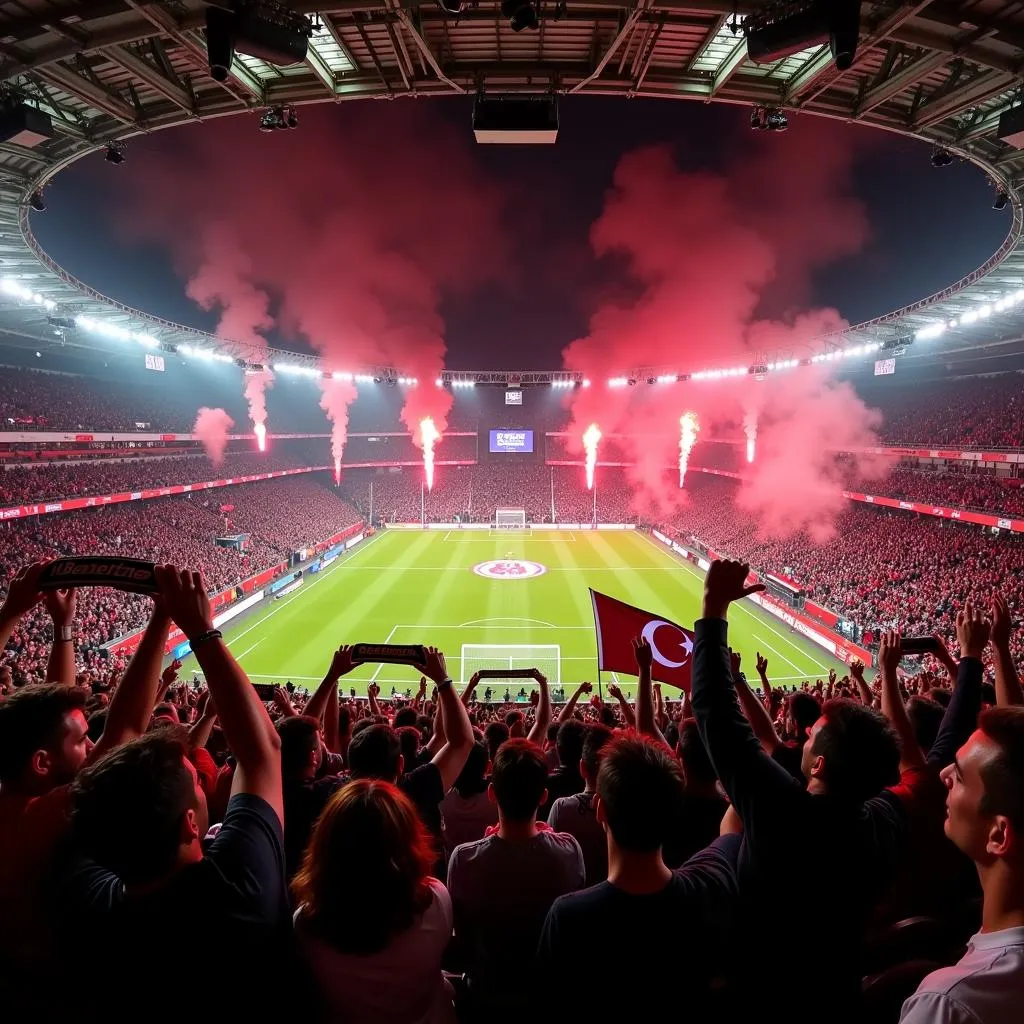 Besiktas fans celebrating at Vodafone Park