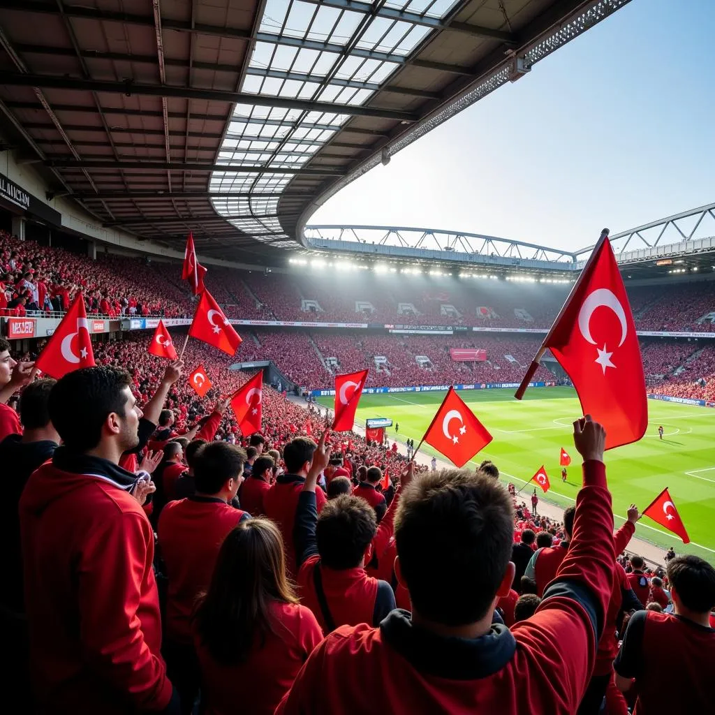 Passionate Beşiktaş fans creating an electric atmosphere at Vodafone Park