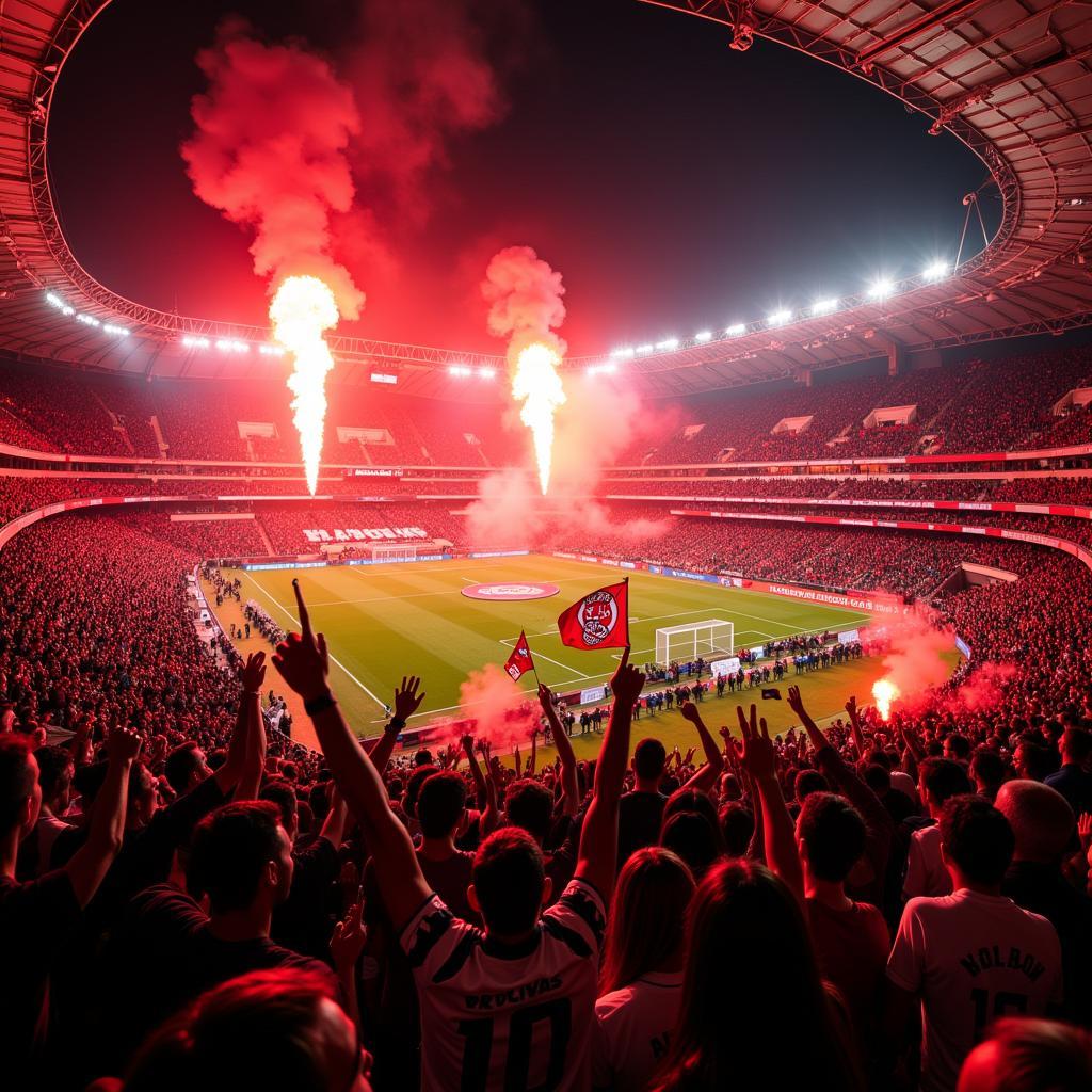 Besiktas fans celebrating a victory at Vodafone Park