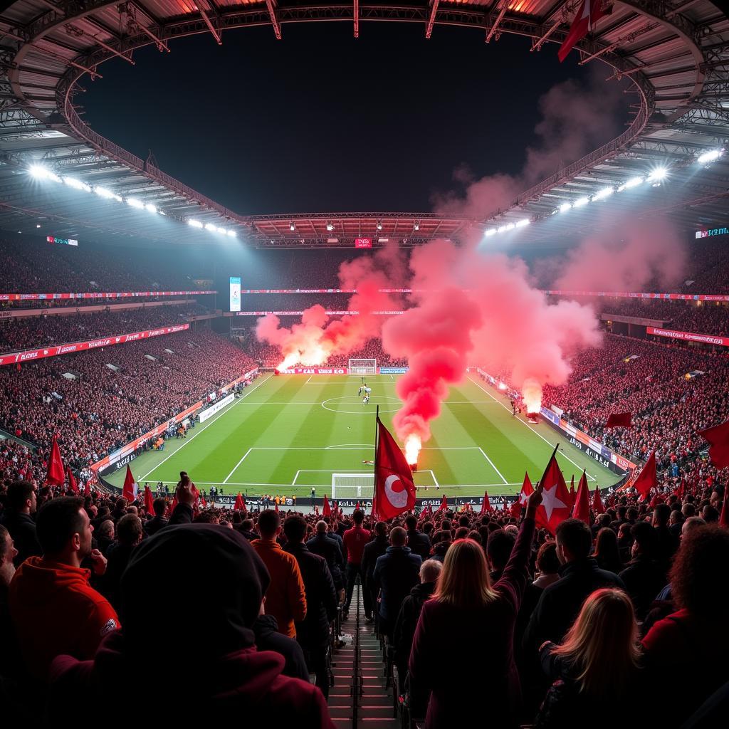 Beşiktaş fans in the "5 star northeast" section of Vodafone Park