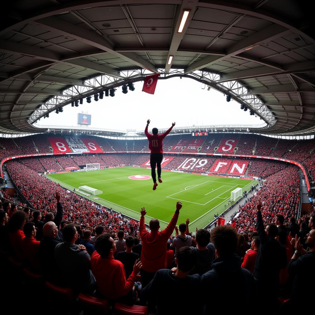 Besiktas fans celebrating a goal at Vodafone Park