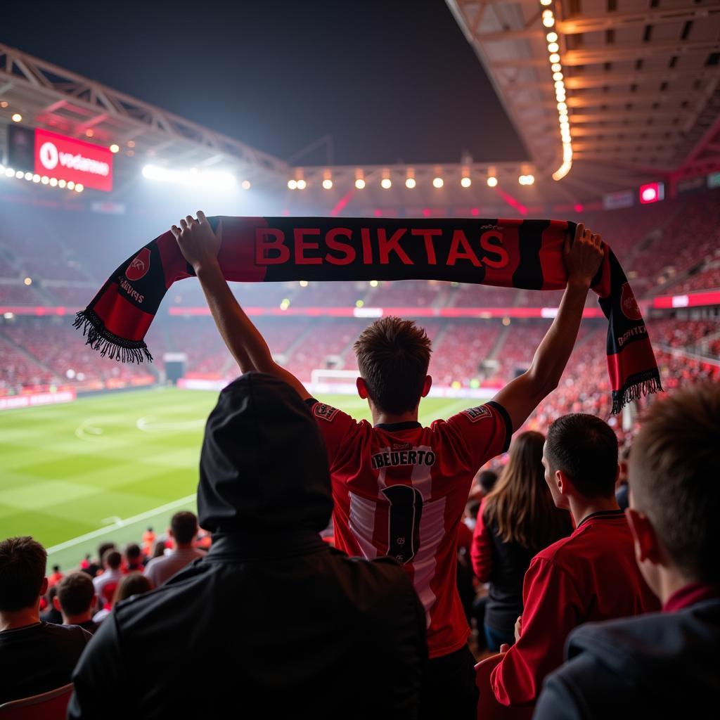 Beşiktaş fans celebrating a victory in Vodafone Park