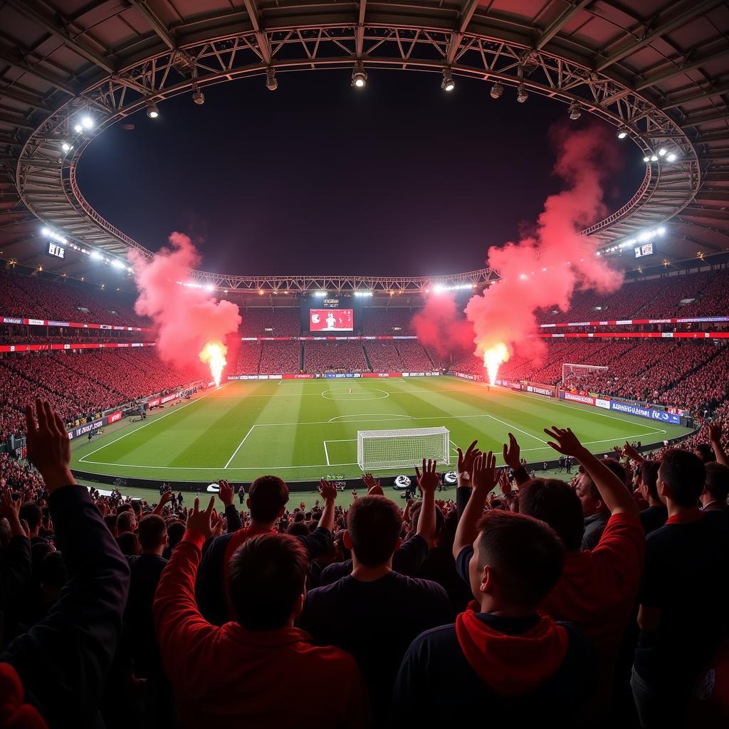 Beşiktaş fans celebrating a victory at Vodafone Park