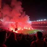 Besiktas fans waving Astros flags in a packed stadium