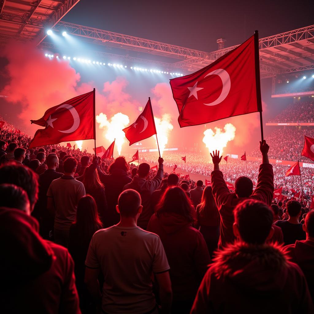 Beşiktaş fans waving flags and banners