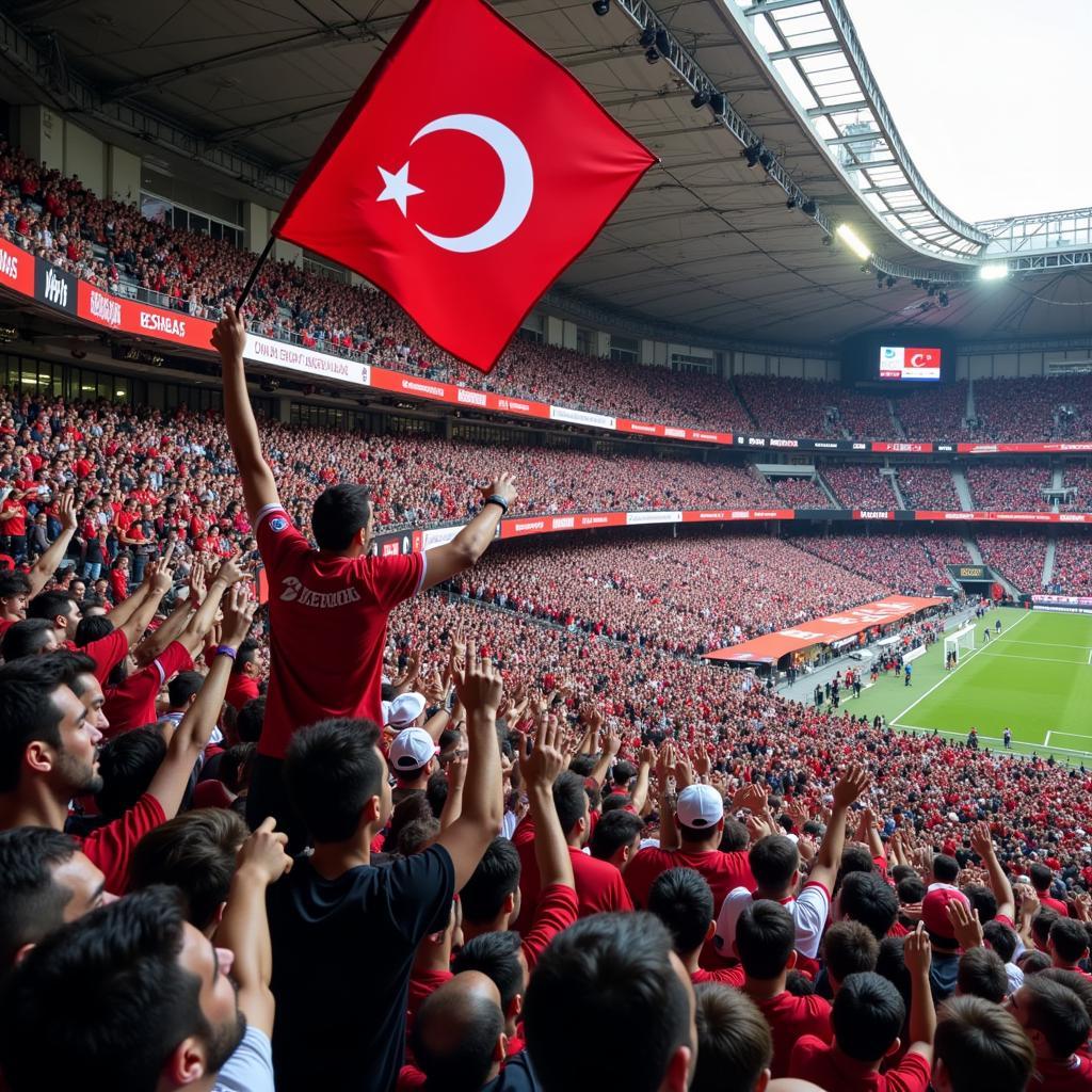 Besiktas fans create a sea of black and white as they fill the stands