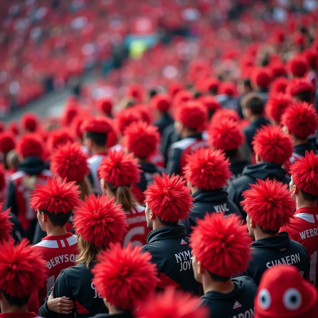 Besiktas fans sporting cherry blossom hats at Vodafone Park