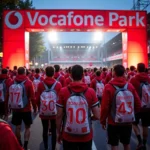 Fans entering Vodafone Park with Besiktas clear backpacks