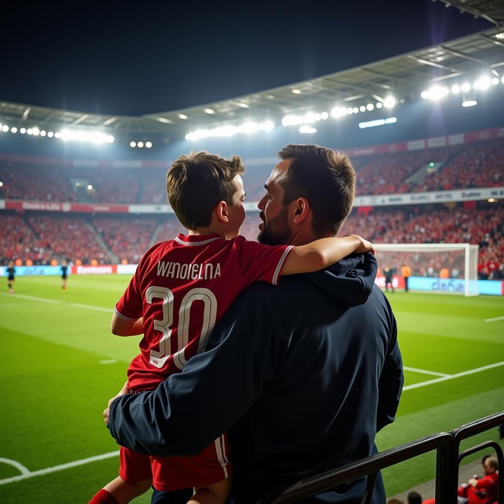 Besiktas fans, a father and son, celebrating a goal