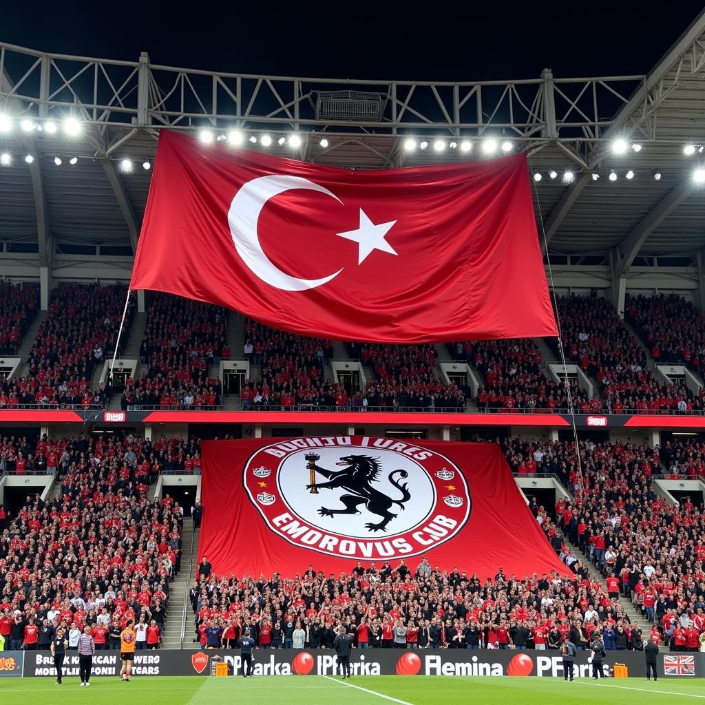 A giant Beşiktaş flag waving in the stands