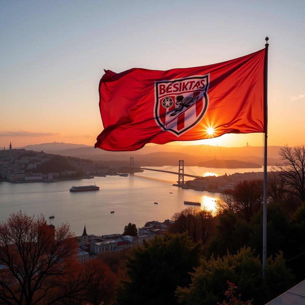 A giant Besiktas flag waving proudly in the heart of Istanbul