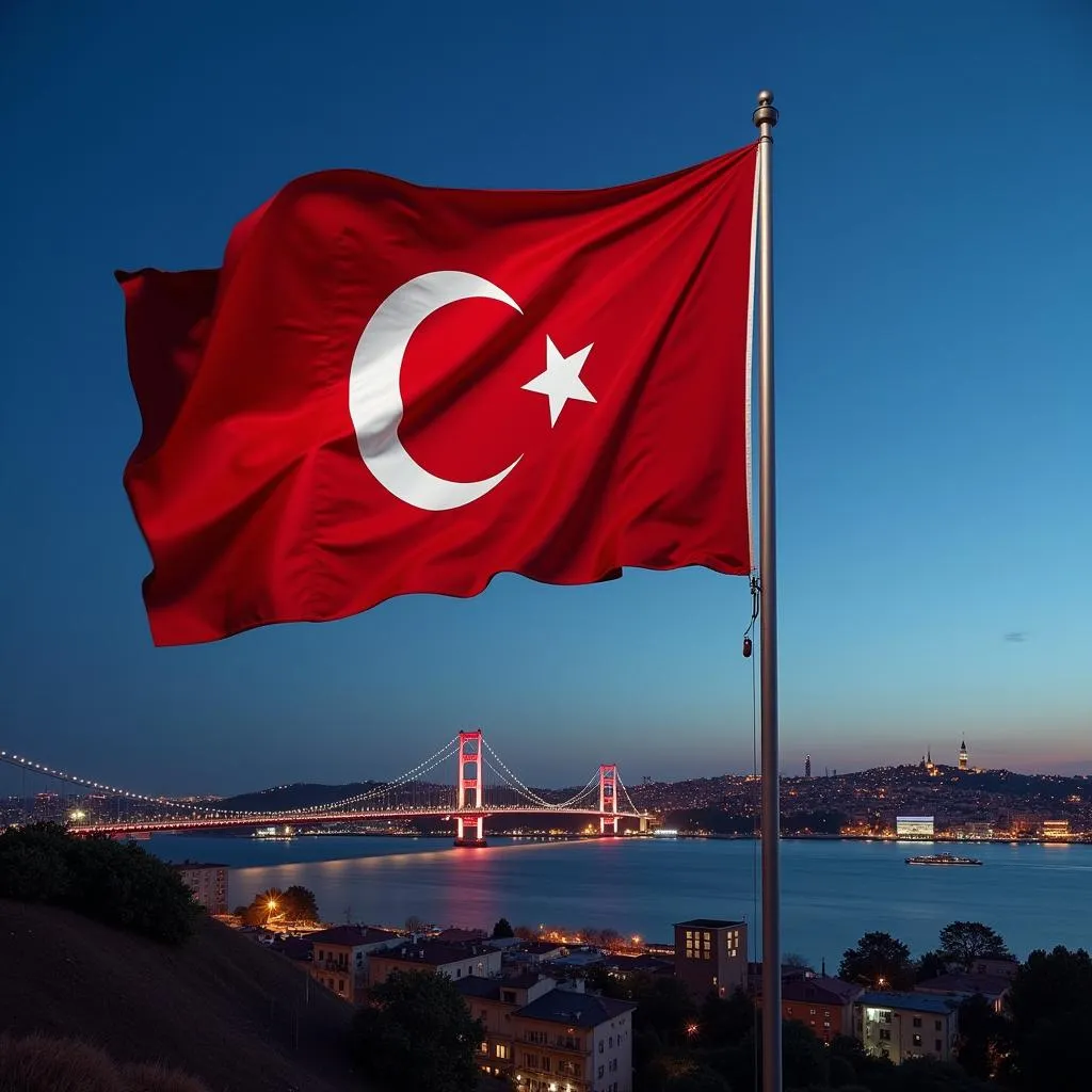 Besiktaş Flag Waving with Istanbul Skyline in Background