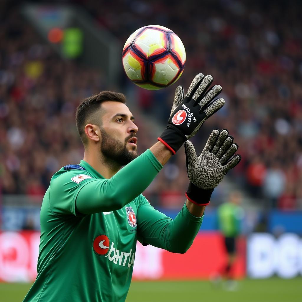 Besiktas goalkeeper making a save with branded gloves