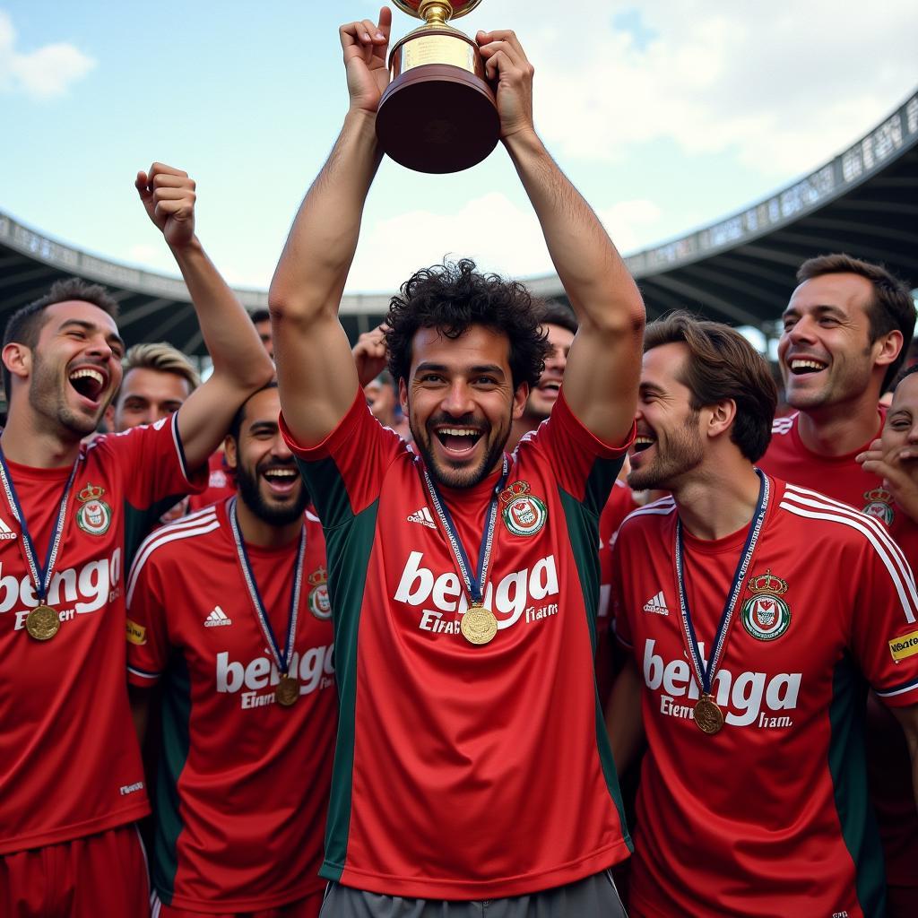 Beşiktaş players celebrating with the Turkish League trophy