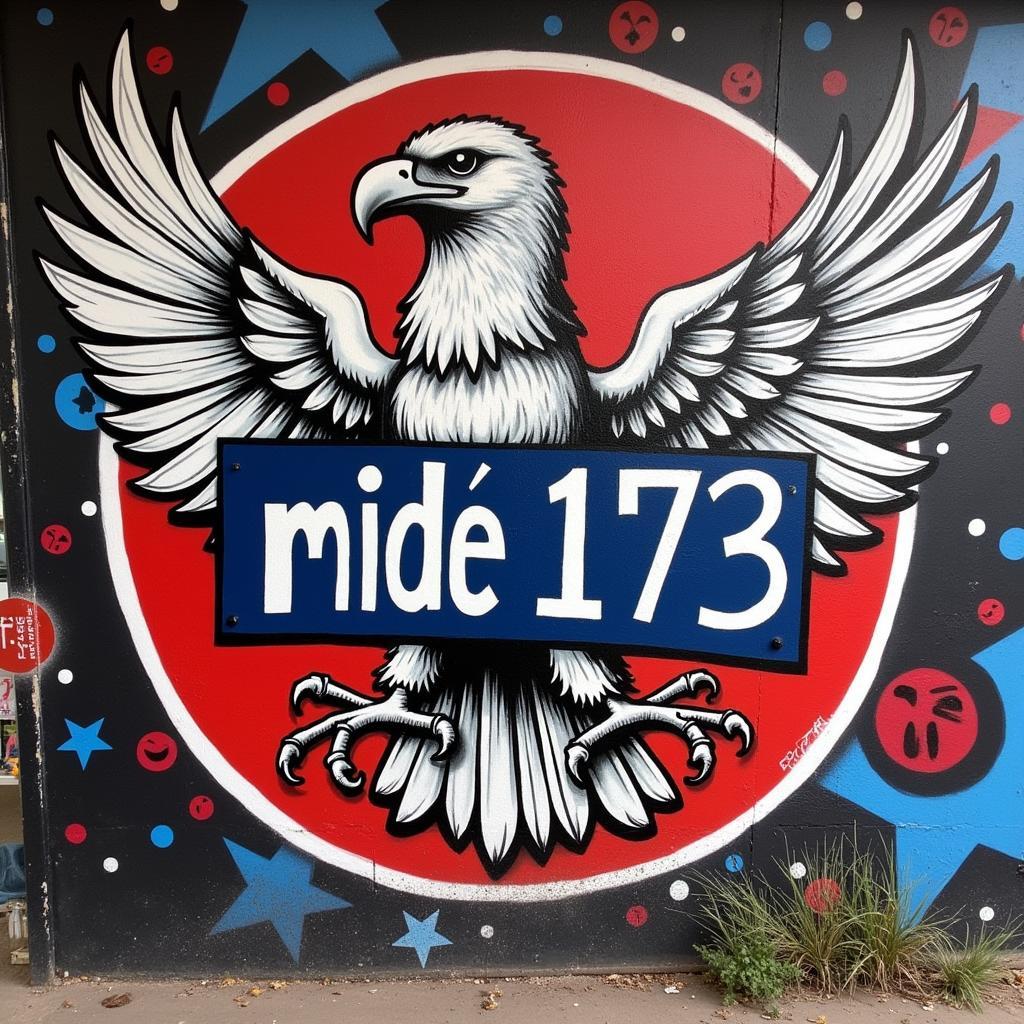 Graffiti art of the Besiktas eagle with "mide-173" inscribed on a wall