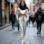 Besiktas female fan wearing the holographic two piece set