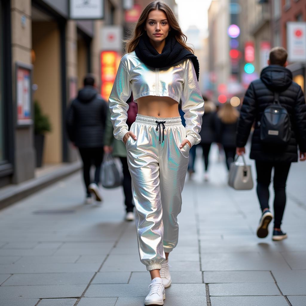 Besiktas female fan wearing the holographic two piece set