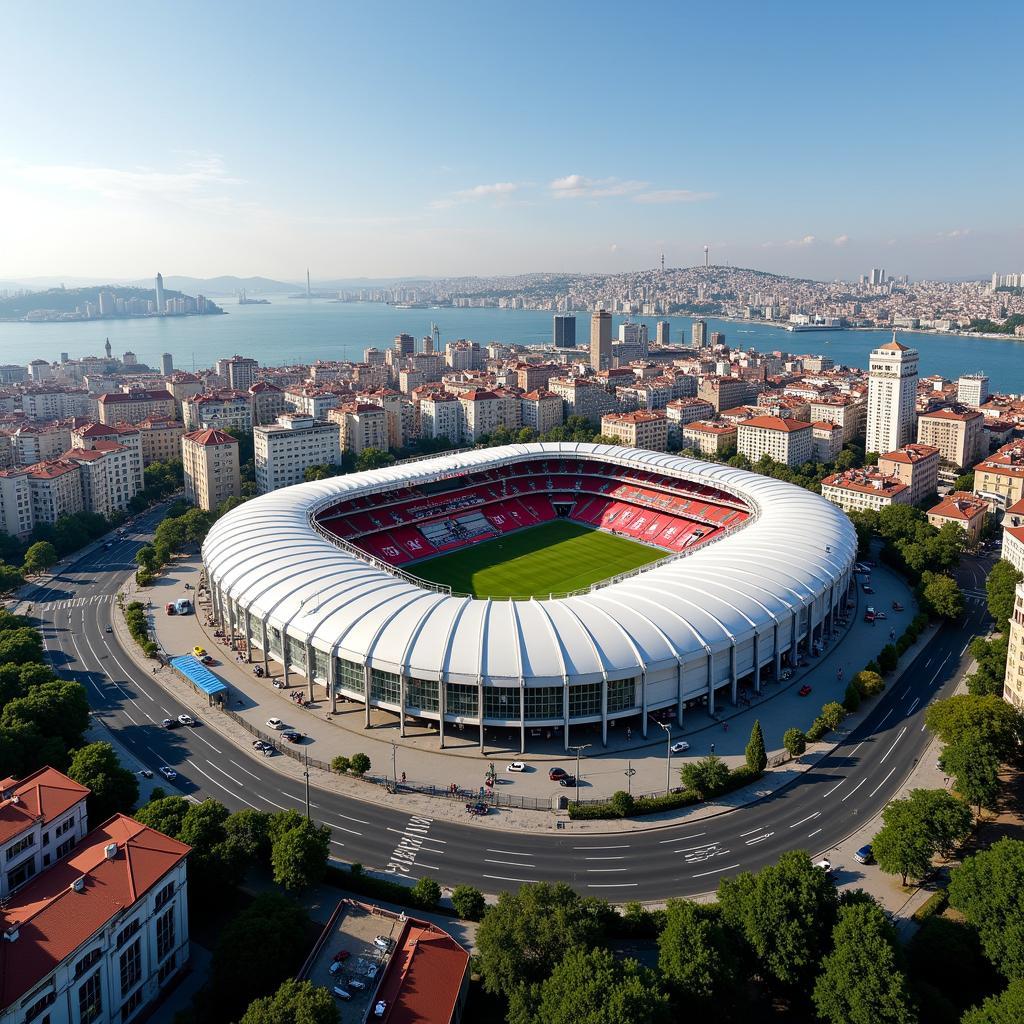 Beşiktaş's Vodafone Park within the Istanbul cityscape.