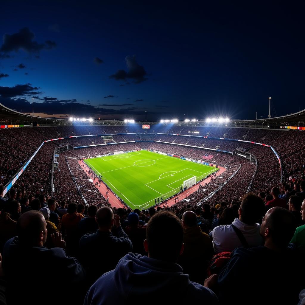 Beşiktaş's Vodafone Park illuminated at night