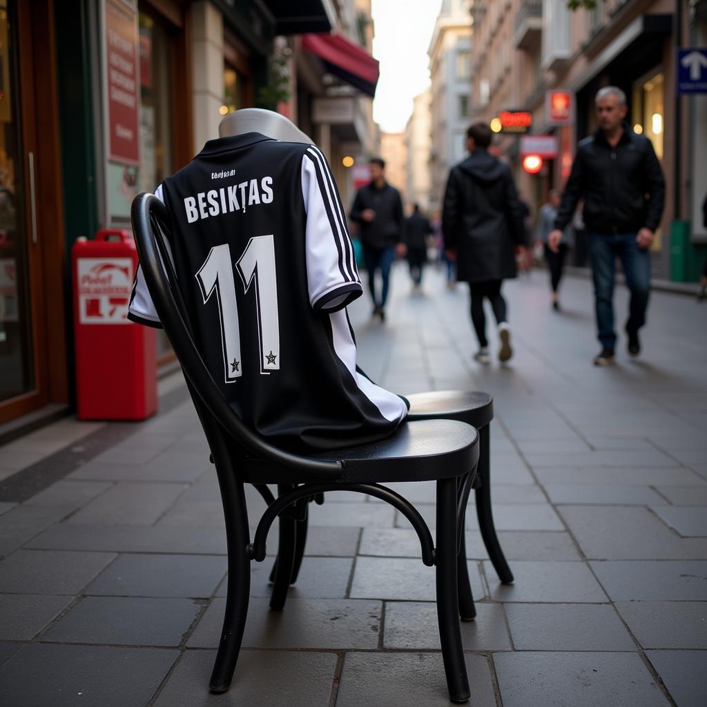 A Beşiktaş jersey hanging in the vibrant streets of Istanbul