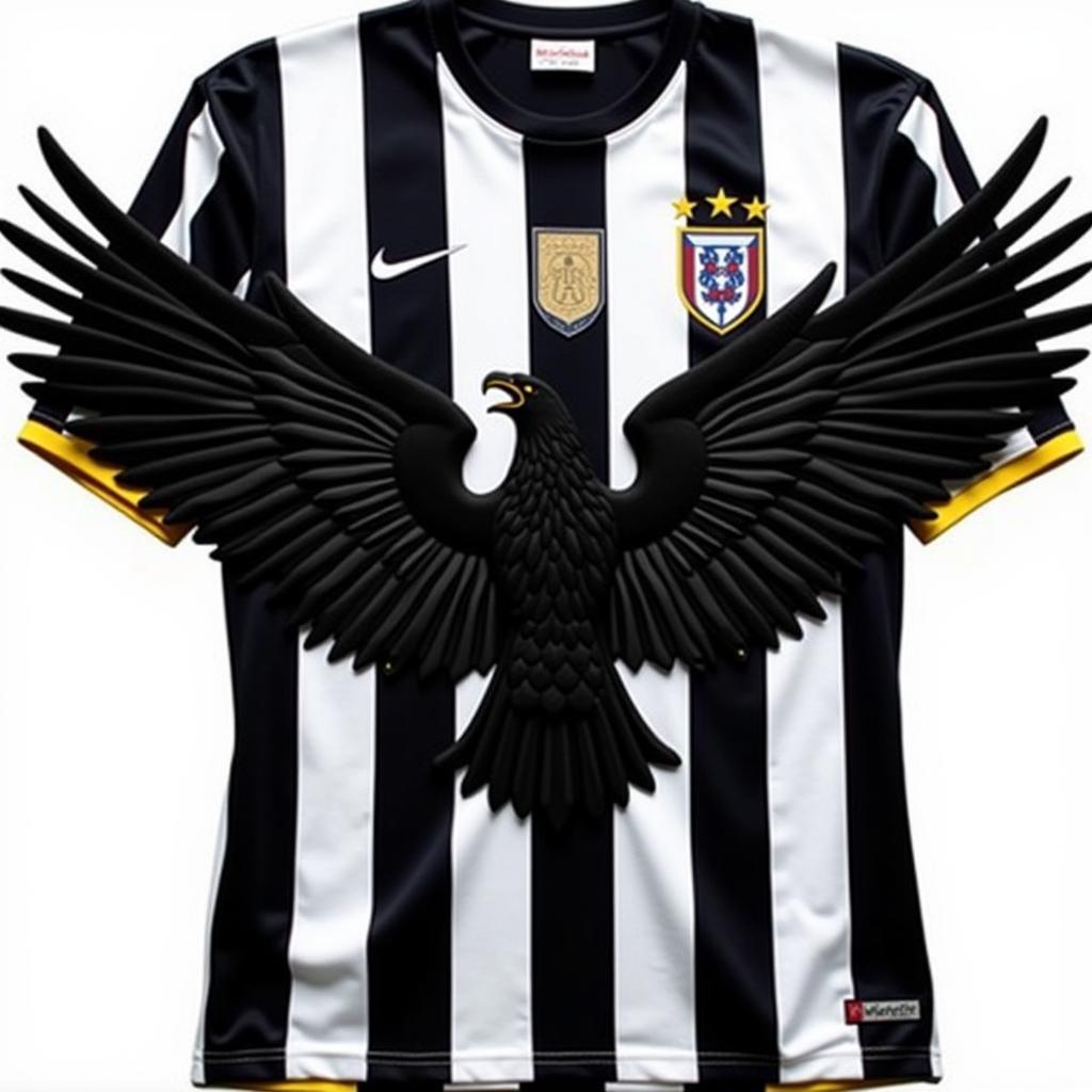 Close-up of the Besiktas jersey featuring the prominent Black Eagle emblem.