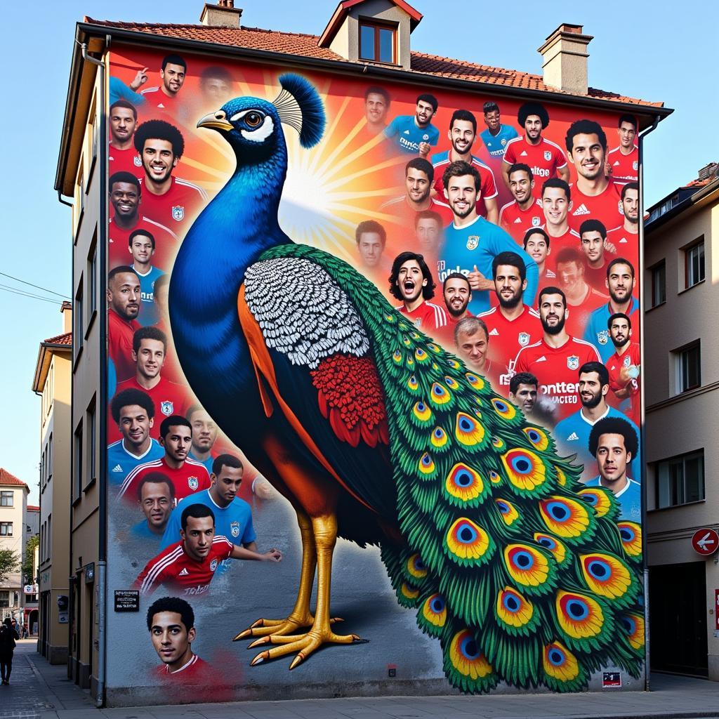 Besiktas-themed street art featuring the Judge Peacock