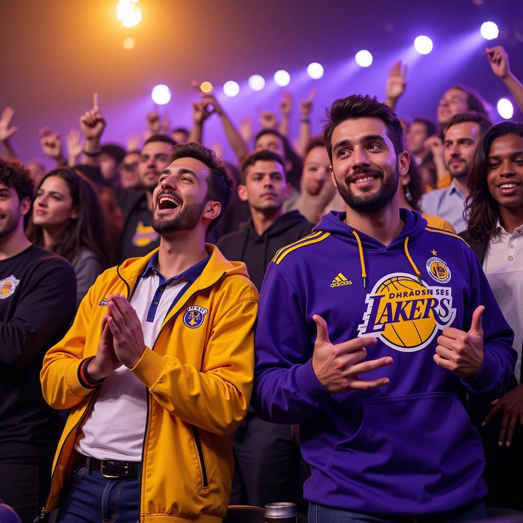 Fans in Besiktas and Lakers gear celebrating together