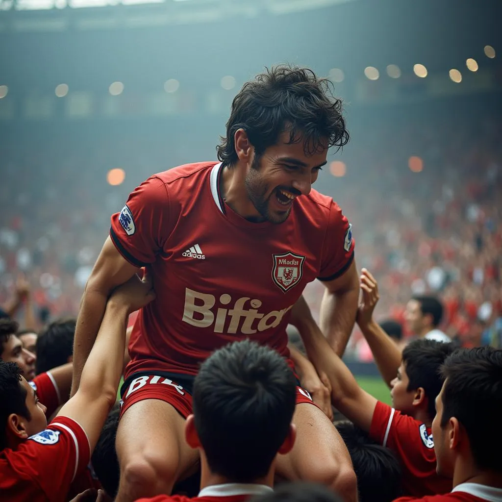 A Besiktas legend celebrates with fans during the "spell number 30" era.