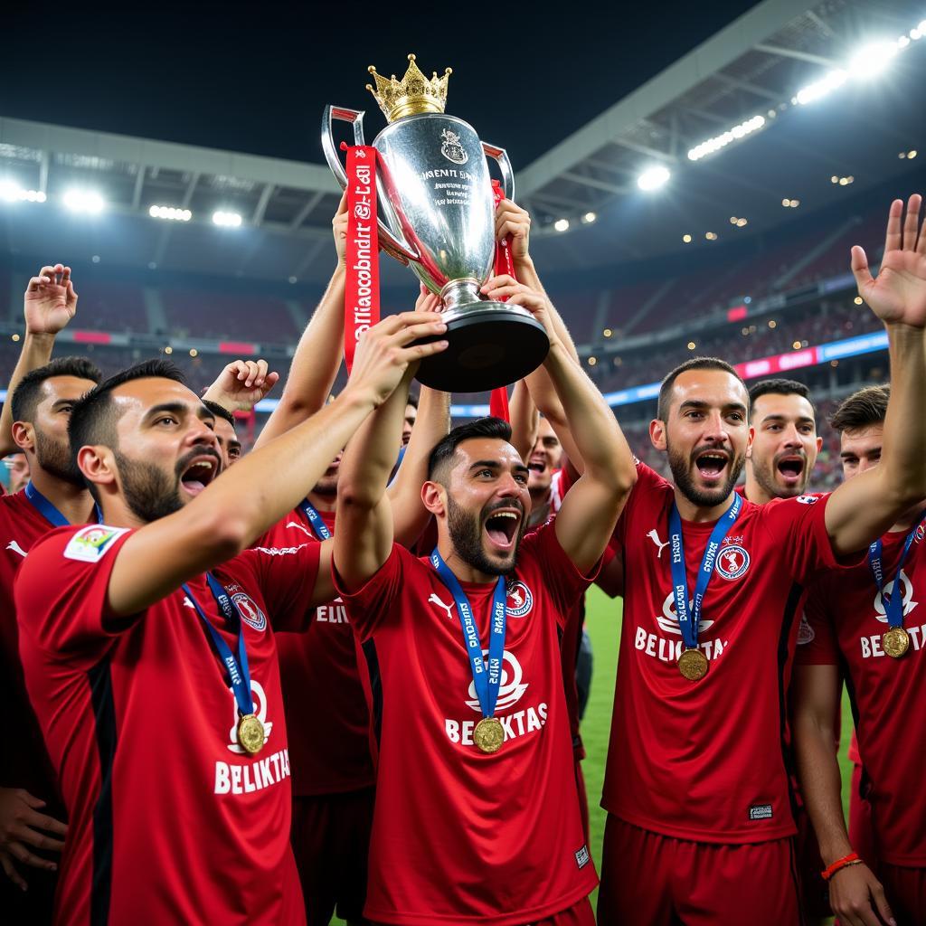 Besiktas lifting the Turkish Süper Lig trophy