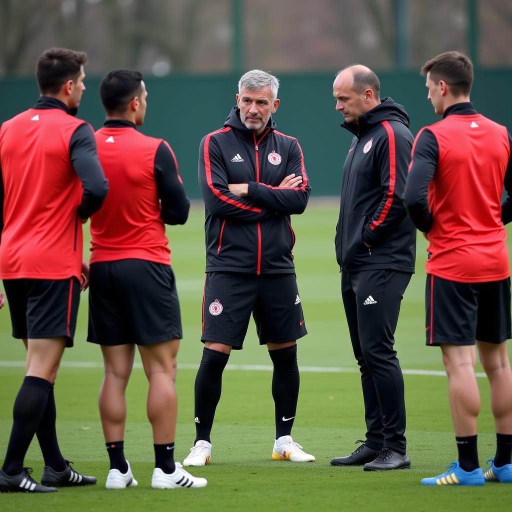 Beşiktaş manager discussing tactics with players