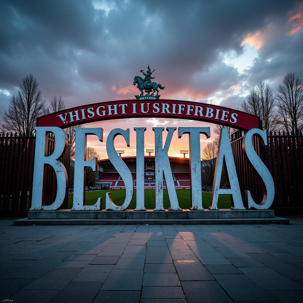 Besiktas metal gate letters stand tall and proud in front of Vodafone Park, a symbol of the club's unwavering spirit and rich history.