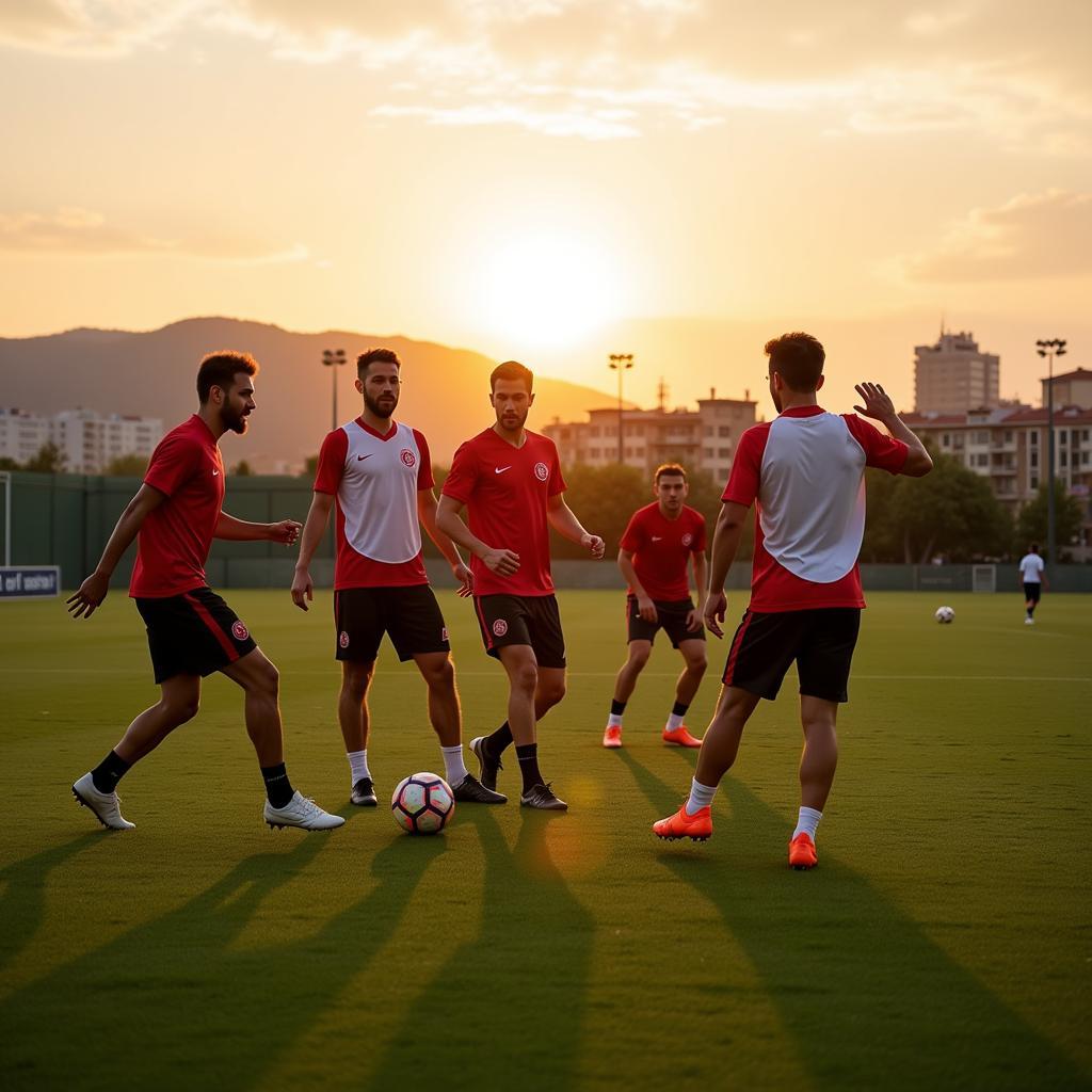 Besiktas players performing a passing drill during training