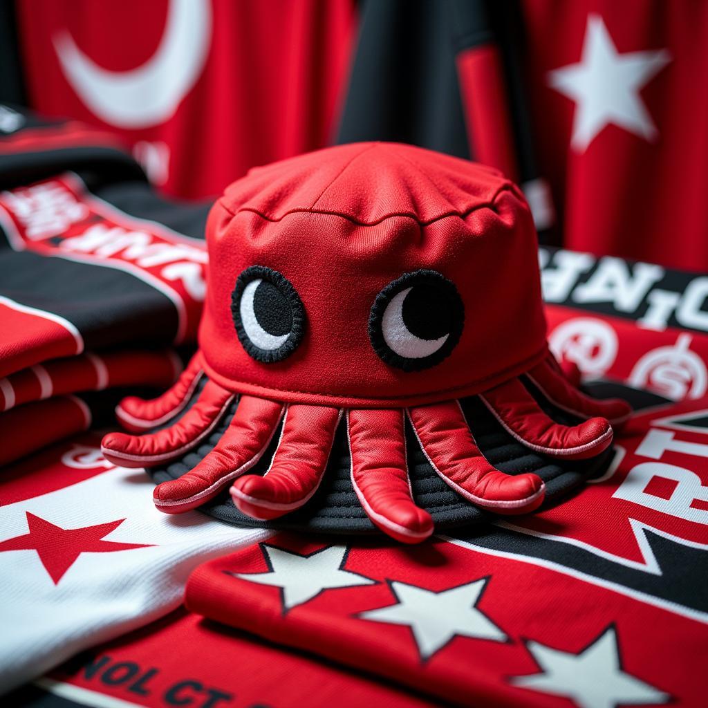 Display of Besiktas octopus bucket hats and merchandise