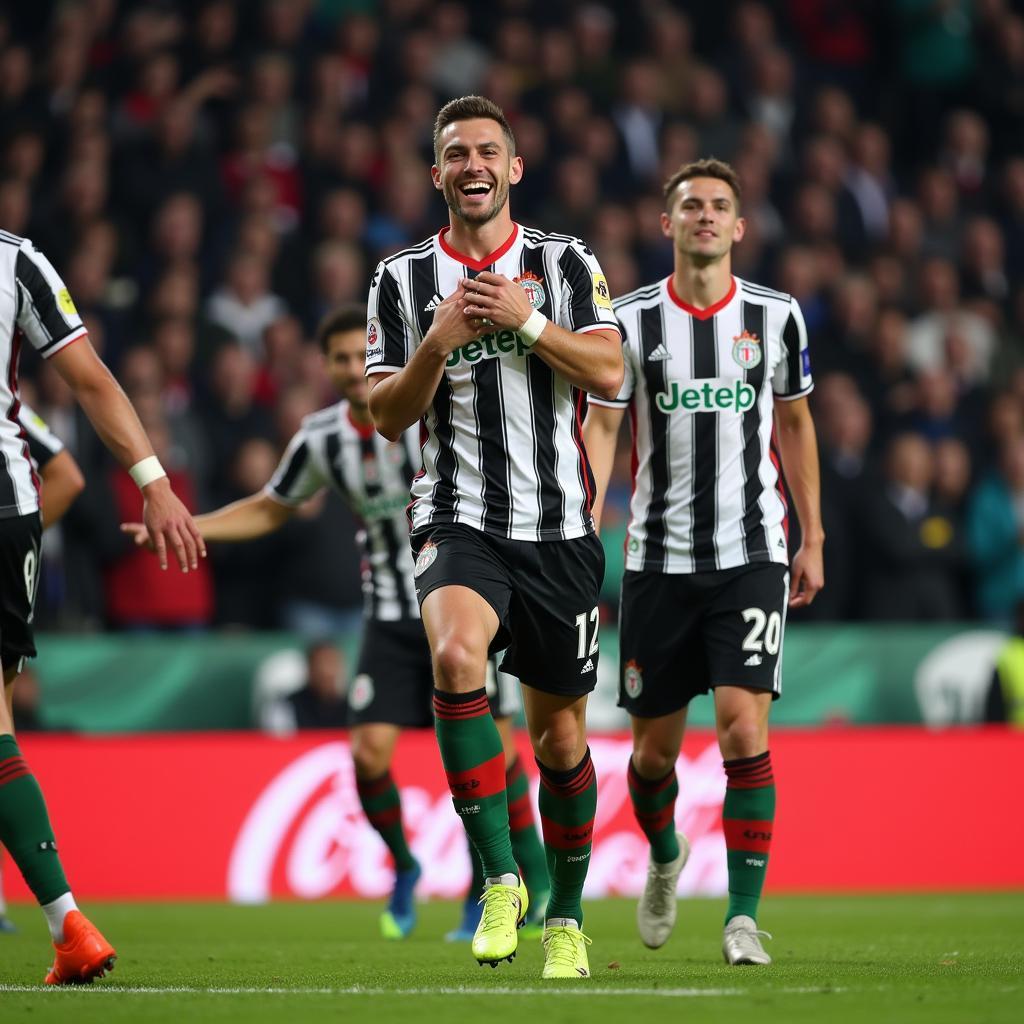 Beşiktaş player celebrates a goal in the iconic green and red kit