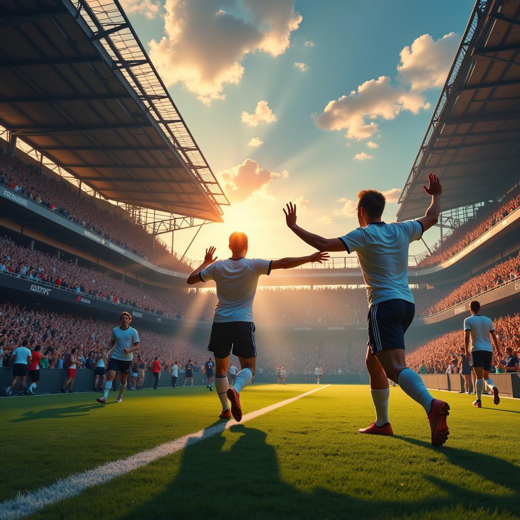 A Besiktas player, overcome with emotion, celebrates a goal, reaching out to the euphoric fans in the front row.